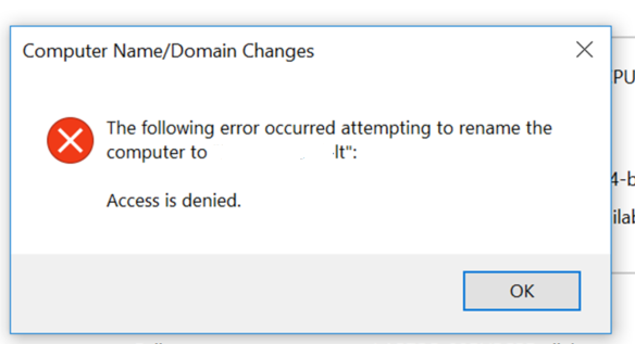 the following error occurred when attempting to rename the computer