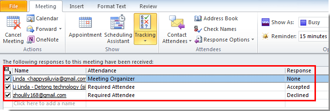 monitorare il comportamento della riunione dei partecipanti in Outlook 2010