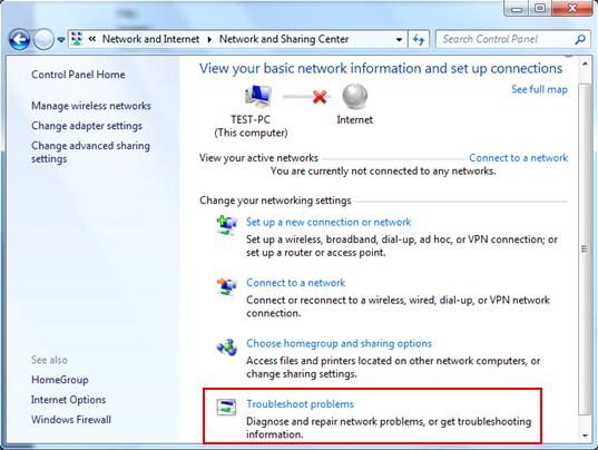 risoluzione dei problemi di rete Windows 7
