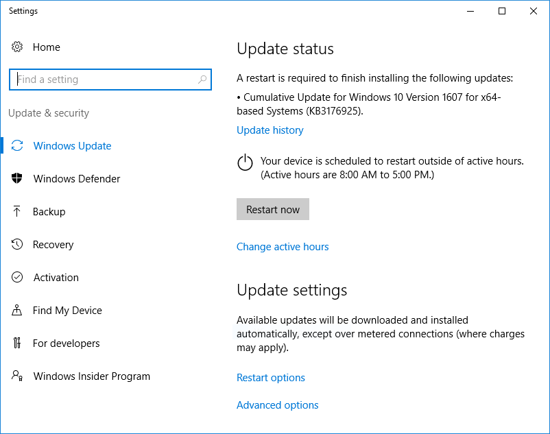 włączanie automatycznego ponownego uruchamiania aktualizacji systemu Windows
