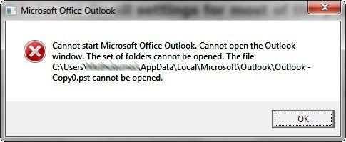 não é possível abrir a caixa de entrada no Outlook