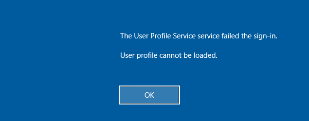as janelas de erro do usuário não podem atualizar seu perfil de roaming