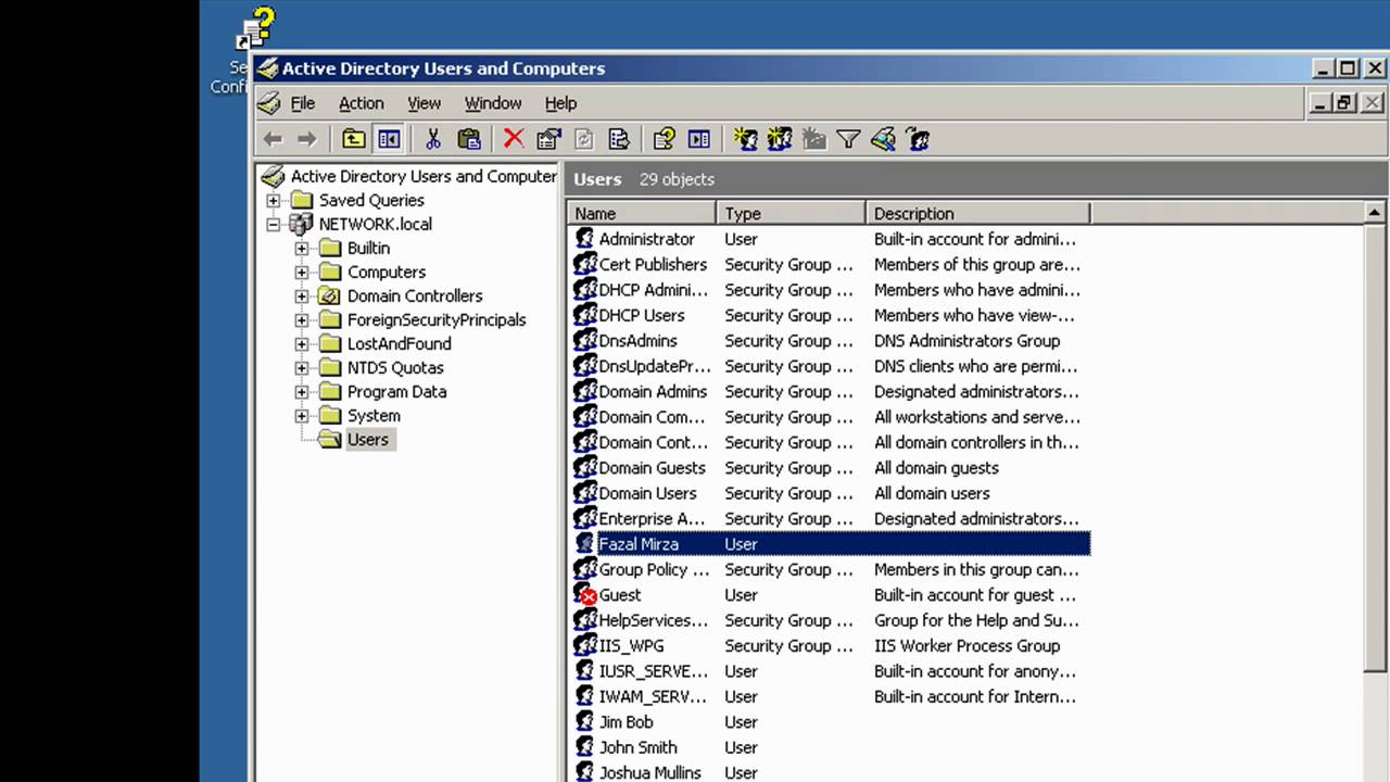 user management in windows 2003 server