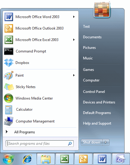 user start menu windows 7 location