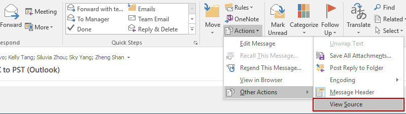 view html source while in Outlook