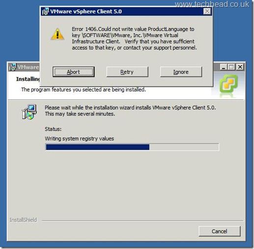 errore di installazione vmware 1406