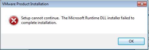 strumenti vmware un particolare programma di installazione di Microsoft Runtime dll non è riuscito