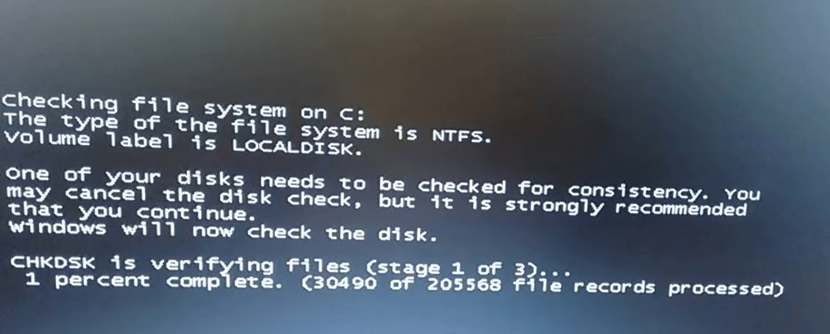 windows 7 checking file system on c freeze