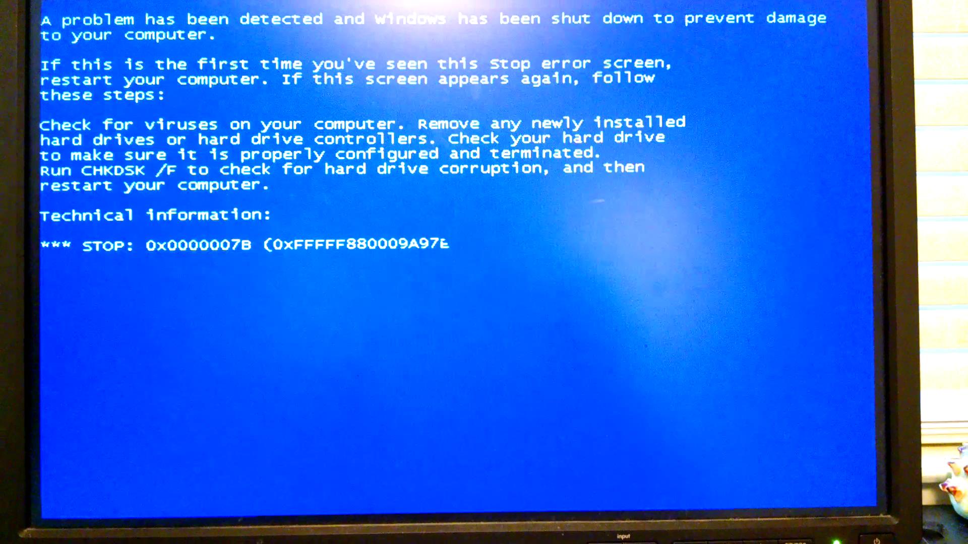 windows 7 clone disk blue screen