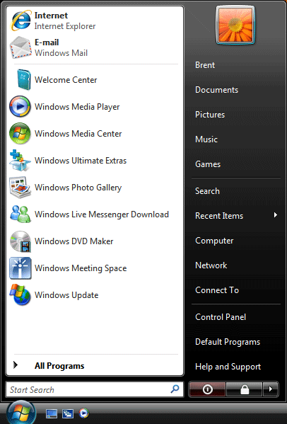 часто используемые программы Windows 7 сосредоточены на меню
