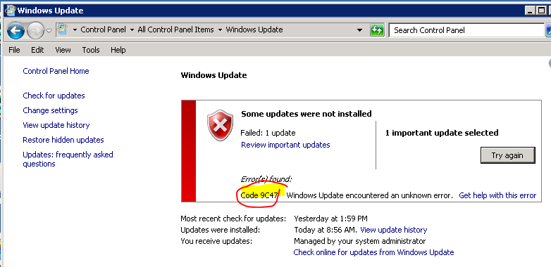 windows 7 update error 9c47