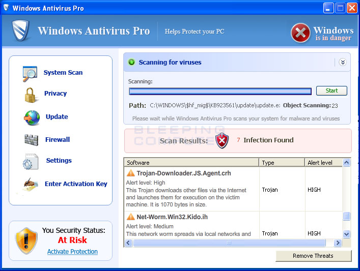 Usuwanie programu windows antivirus pro.exe