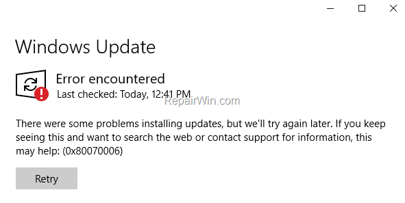 windows deferer update 0x80070006