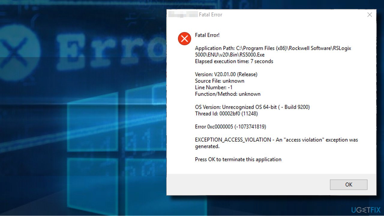 windows error access violation reading