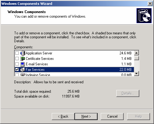 fax del software de instalación de Windows