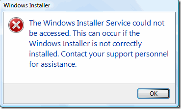 내부 비스타에 Windows 설치 프로그램 서비스가 없습니다.