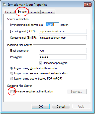 windows live e-mail smtp server error