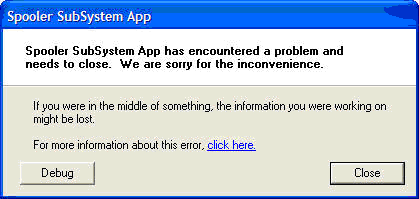 O spooler do subsistema de mensagens de texto do Windows encontrou um problema