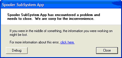 windows messaging subsystem spooler has encountered a problem