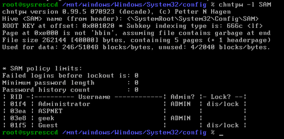 disco de arranque de linux para restablecer la contraseña de Windows