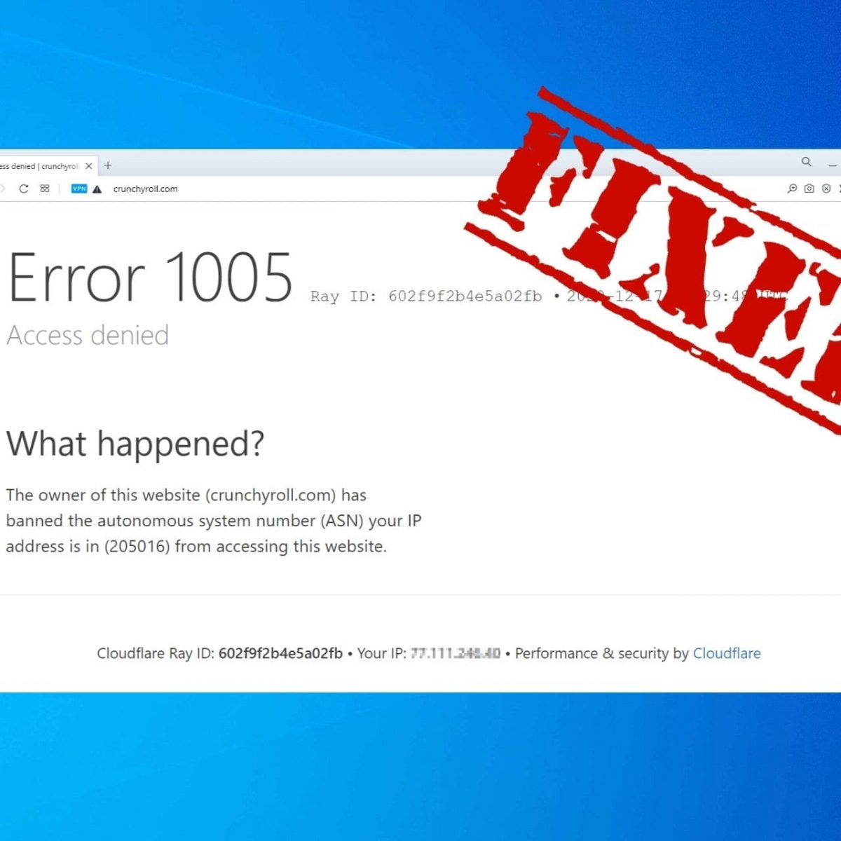 erreur de récupération Windows 1005