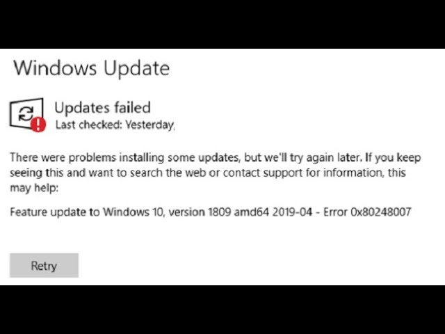 wypadek aktualizacji systemu Windows 80248007