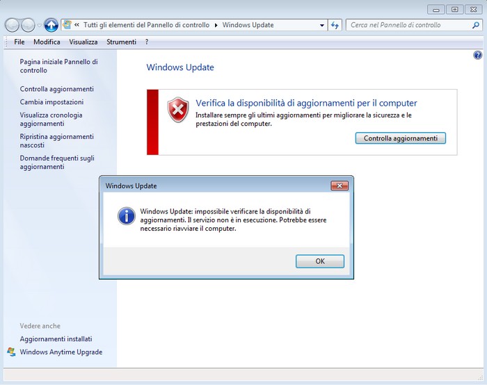 Windows hasta la fecha imposible verificare disponibilit aggiornamenti