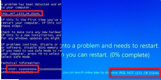 errore computer windows vista blue irql_not_less_or_equal