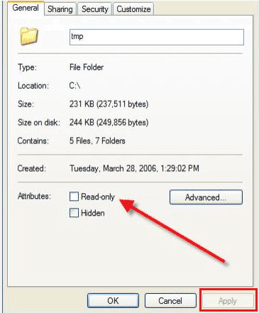 xp files read-only in windows 7