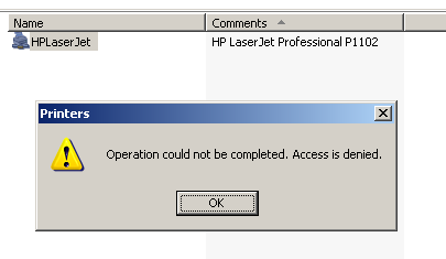 błąd odrzucenia dostępu do drukarki domowej XP z dostępem do komputera Mac